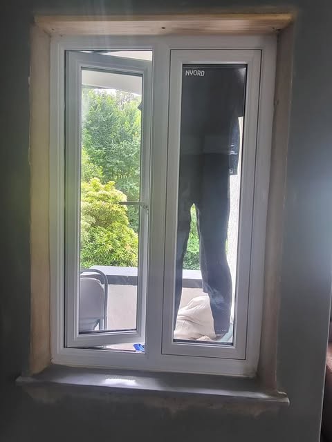 Plastered window reveals during building work